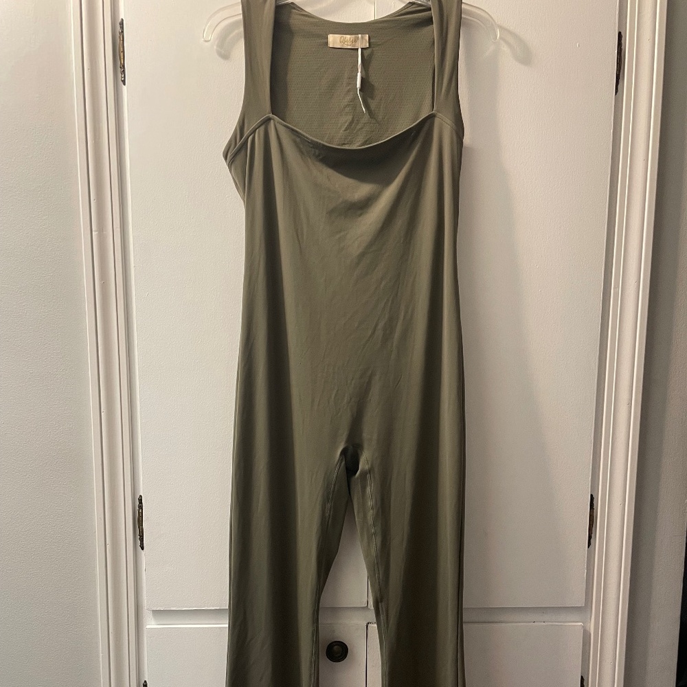 QINSEN Flare Jumpsuits for Women Strappy Square Neck Bodycon Full Length Long Pa